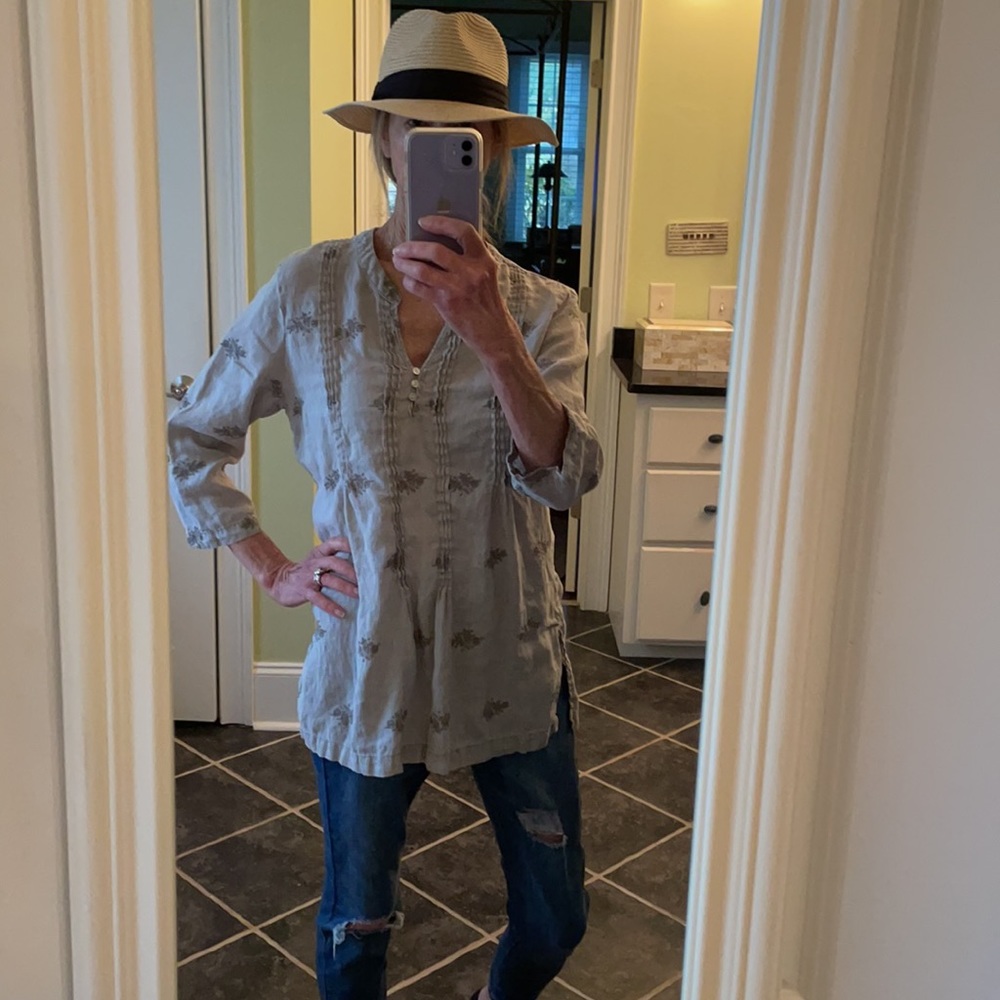 CYNTHIA ROWLEY GRAY LINEN TUNIC sz MEDIUM